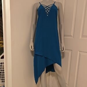Guess Aqua Spaghetti Strap Dress w/ Low Cut Back & Asymmetrical Hem  Medium